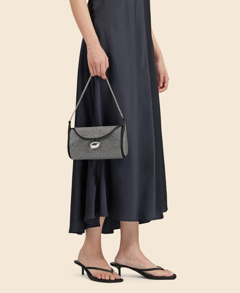 Cafuné Mini Drop Duffel in Black Rhinestone on model