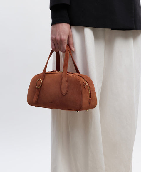 Small Asra Boston Bag - Terracotta(Suede) Handbags Cafuné