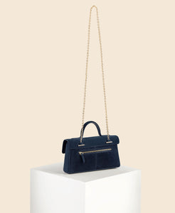 Cafuné Stance Wallet in Midnight Blue(Suede) with gold shoulder chain back view