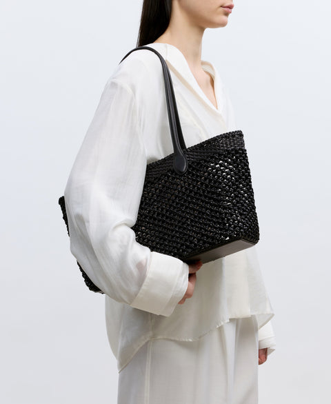 Large Hexa Tote - Black(Woven) Handbags Cafuné 