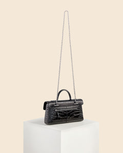 Cafuné Stance Wallet in Black(Croc) with silver shoulder chain back view